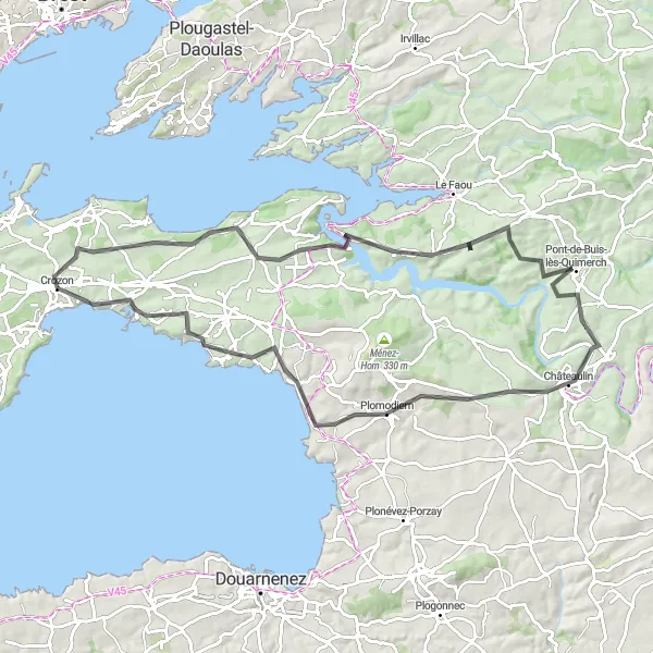 Miniature de la carte de l'inspiration cycliste "Au cœur de la Bretagne authentique" dans la Bretagne, France. Générée par le planificateur d'itinéraire cycliste Tarmacs.app