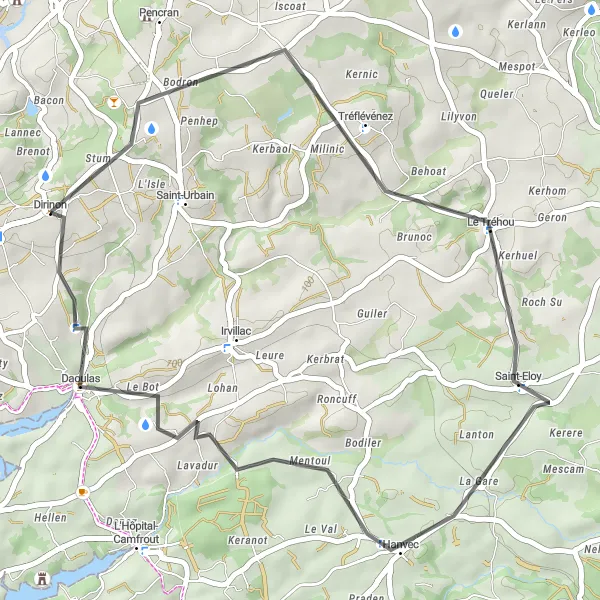 Miniature de la carte de l'inspiration cycliste "La Randonnée des Enclos Paroissiaux" dans la Bretagne, France. Générée par le planificateur d'itinéraire cycliste Tarmacs.app