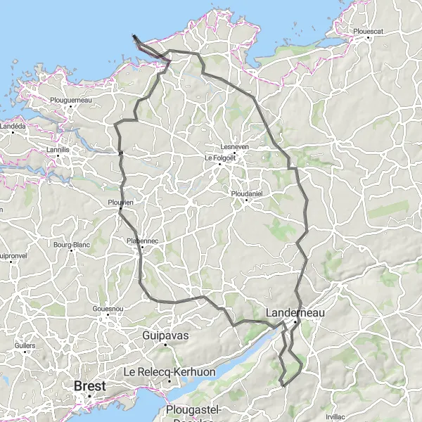 Miniature de la carte de l'inspiration cycliste "La Côte des Légendes" dans la Bretagne, France. Générée par le planificateur d'itinéraire cycliste Tarmacs.app