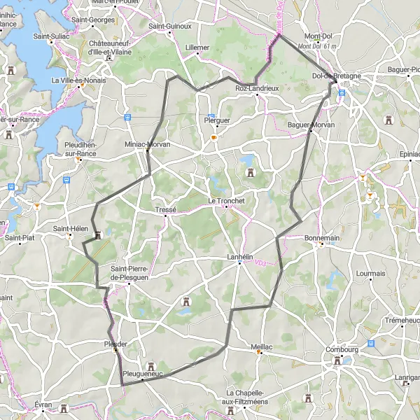 Map miniature of "Baguer-Morvan Exploration" cycling inspiration in Bretagne, France. Generated by Tarmacs.app cycling route planner