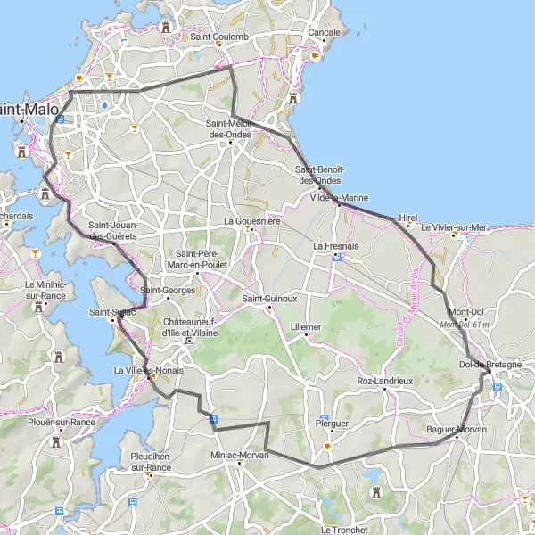 Map miniature of "Coastal Adventure" cycling inspiration in Bretagne, France. Generated by Tarmacs.app cycling route planner