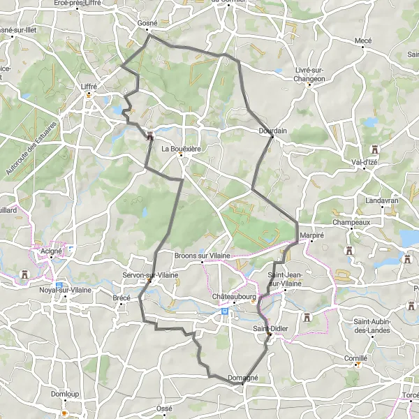 Miniature de la carte de l'inspiration cycliste "Boucle de Domagné et ses environs" dans la Bretagne, France. Générée par le planificateur d'itinéraire cycliste Tarmacs.app
