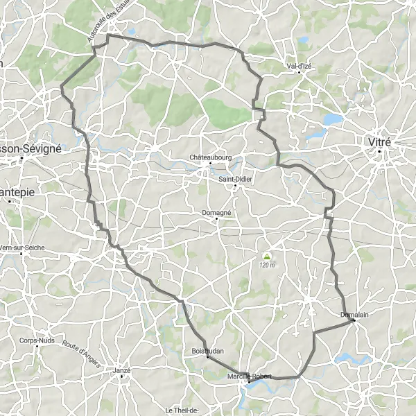 Miniature de la carte de l'inspiration cycliste "Escapade à Torcé" dans la Bretagne, France. Générée par le planificateur d'itinéraire cycliste Tarmacs.app
