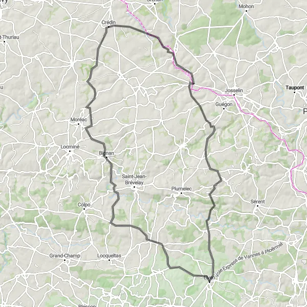 Miniature de la carte de l'inspiration cycliste "Les Collines de Bretagne" dans la Bretagne, France. Générée par le planificateur d'itinéraire cycliste Tarmacs.app