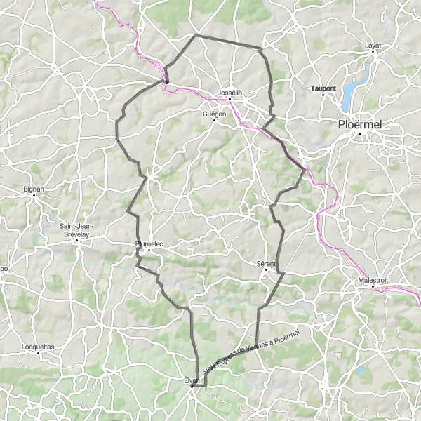 Miniature de la carte de l'inspiration cycliste "Tour des Vannes" dans la Bretagne, France. Générée par le planificateur d'itinéraire cycliste Tarmacs.app