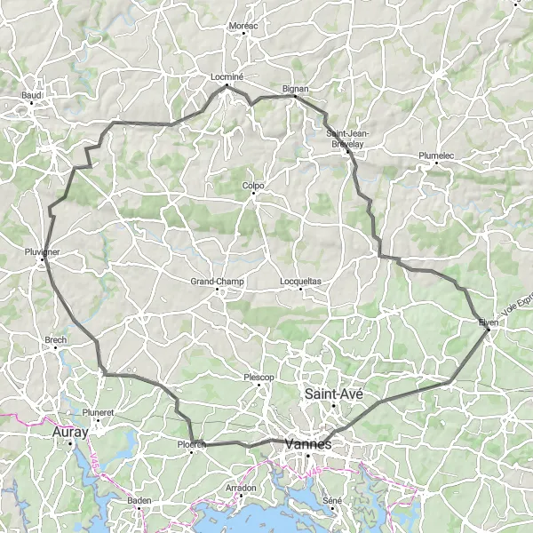 Miniature de la carte de l'inspiration cycliste "Tour des Châteaux Bretons" dans la Bretagne, France. Générée par le planificateur d'itinéraire cycliste Tarmacs.app
