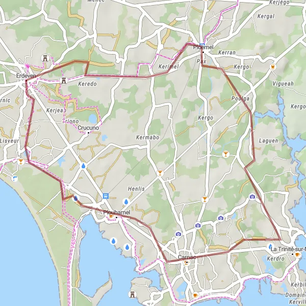 Map miniature of "The Hidden Gems of Erdeven" cycling inspiration in Bretagne, France. Generated by Tarmacs.app cycling route planner