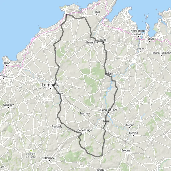 Map miniature of "Coastal Delights and Countryside Charm" cycling inspiration in Bretagne, France. Generated by Tarmacs.app cycling route planner