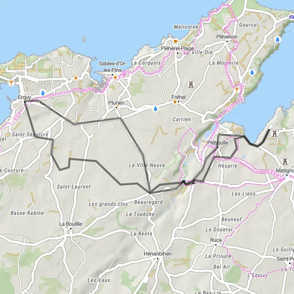 Map miniature of "The Coastal Adventure" cycling inspiration in Bretagne, France. Generated by Tarmacs.app cycling route planner