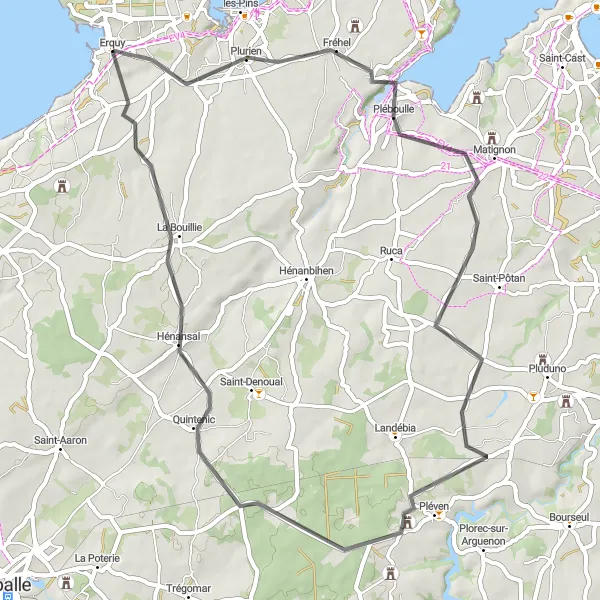 Map miniature of "The Coastal and Countryside Combo" cycling inspiration in Bretagne, France. Generated by Tarmacs.app cycling route planner