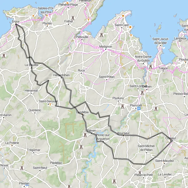 Map miniature of "The Countryside Exploration" cycling inspiration in Bretagne, France. Generated by Tarmacs.app cycling route planner