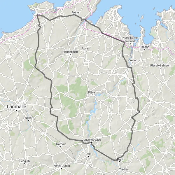 Map miniature of "Coastal Adventure" cycling inspiration in Bretagne, France. Generated by Tarmacs.app cycling route planner