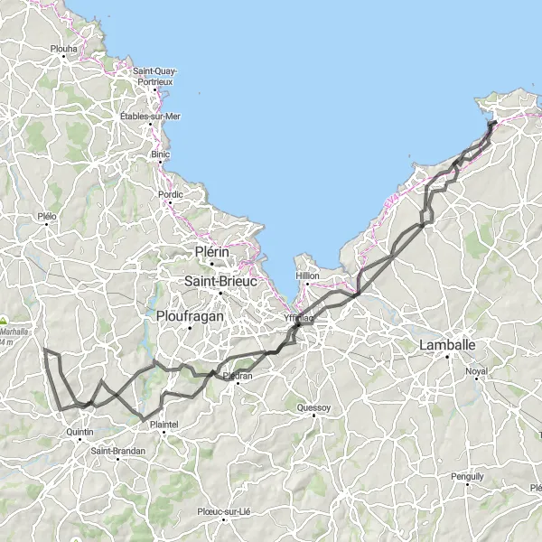 Map miniature of "Challenging Terrain and Historic Castles" cycling inspiration in Bretagne, France. Generated by Tarmacs.app cycling route planner