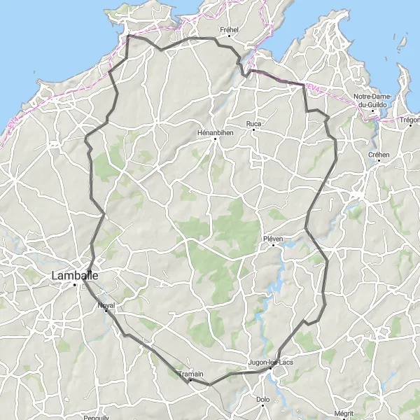 Map miniature of "Scenic Coastal Loop" cycling inspiration in Bretagne, France. Generated by Tarmacs.app cycling route planner