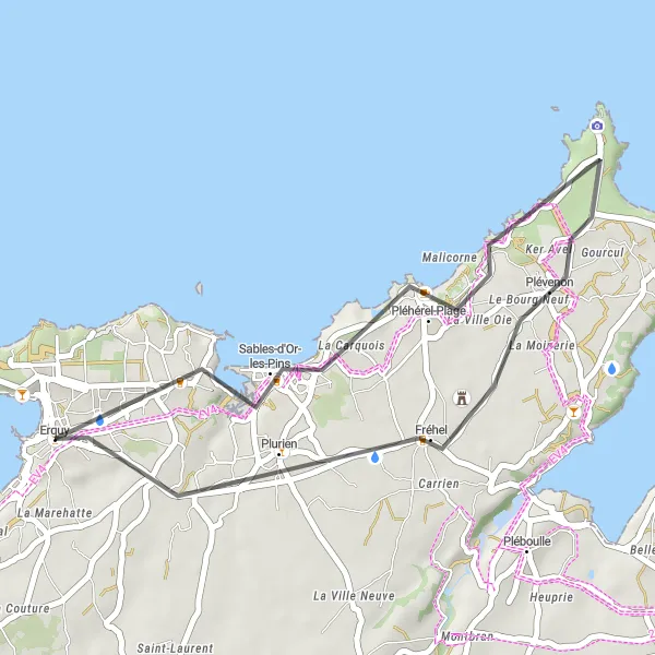 Map miniature of "The Coast and Lighthouse Adventure" cycling inspiration in Bretagne, France. Generated by Tarmacs.app cycling route planner