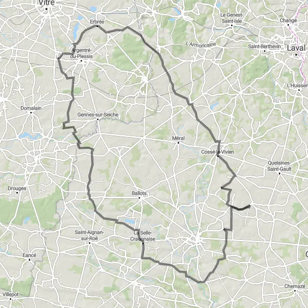 Miniature de la carte de l'inspiration cycliste "Le Tour des Châteaux Bretons" dans la Bretagne, France. Générée par le planificateur d'itinéraire cycliste Tarmacs.app