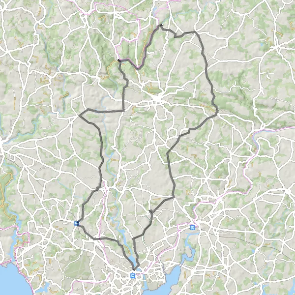 Miniature de la carte de l'inspiration cycliste "Escapade à vélo à travers la campagne bretonne" dans la Bretagne, France. Générée par le planificateur d'itinéraire cycliste Tarmacs.app