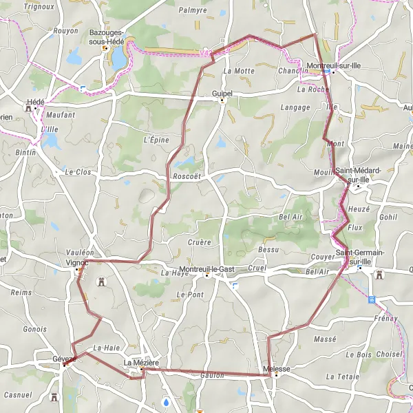 Map miniature of "Gravel Loop of Western Brittany" cycling inspiration in Bretagne, France. Generated by Tarmacs.app cycling route planner