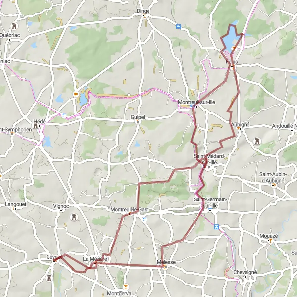 Map miniature of "Through the Valleys and Hills" cycling inspiration in Bretagne, France. Generated by Tarmacs.app cycling route planner