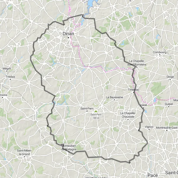 Map miniature of "The Rolling Countryside Tour" cycling inspiration in Bretagne, France. Generated by Tarmacs.app cycling route planner