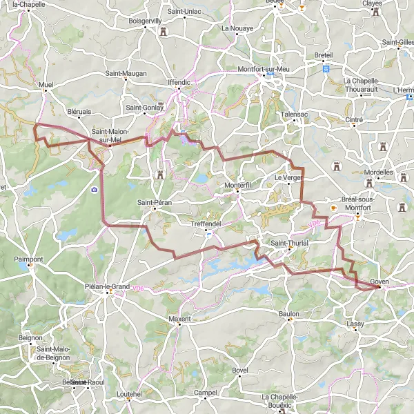 Map miniature of "Serene Countryside Ride" cycling inspiration in Bretagne, France. Generated by Tarmacs.app cycling route planner