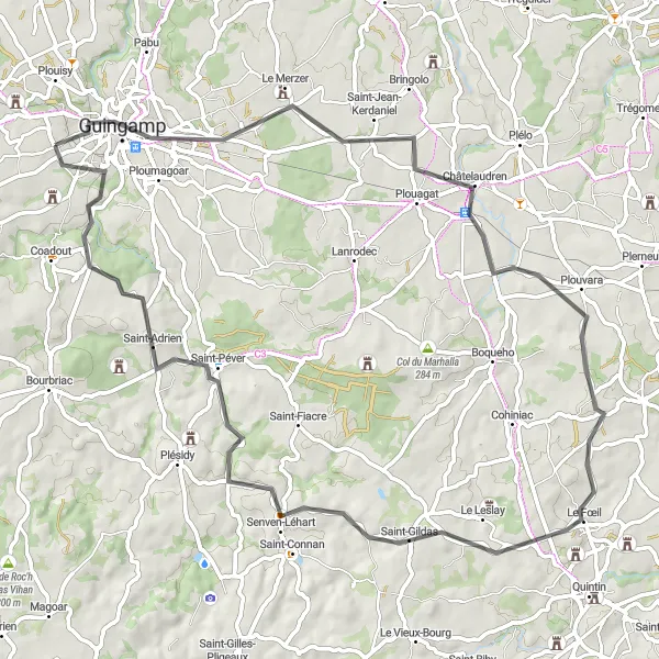 Miniature de la carte de l'inspiration cycliste "Tour de Saint-Gildas" dans la Bretagne, France. Générée par le planificateur d'itinéraire cycliste Tarmacs.app