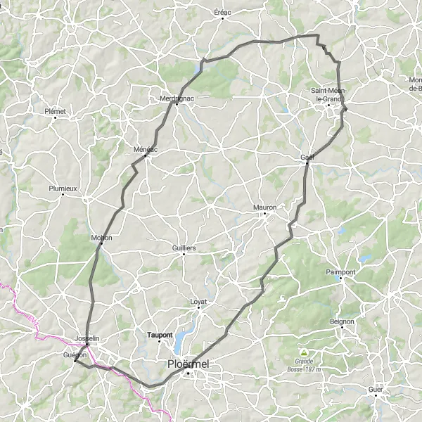 Map miniature of "Breathtaking Views of Mohon" cycling inspiration in Bretagne, France. Generated by Tarmacs.app cycling route planner