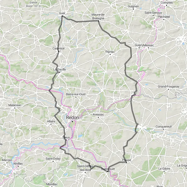 Map miniature of "The Rolling Hills of Bretagne" cycling inspiration in Bretagne, France. Generated by Tarmacs.app cycling route planner