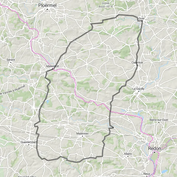 Map miniature of "The Legends of Bretagne Road Cycling Route" cycling inspiration in Bretagne, France. Generated by Tarmacs.app cycling route planner