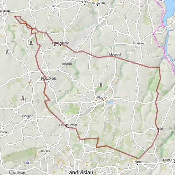 Miniature de la carte de l'inspiration cycliste "Les Chemins du Granit" dans la Bretagne, France. Générée par le planificateur d'itinéraire cycliste Tarmacs.app