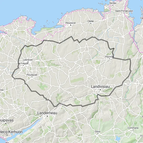 Map miniature of "The Guiclan Discovery" cycling inspiration in Bretagne, France. Generated by Tarmacs.app cycling route planner