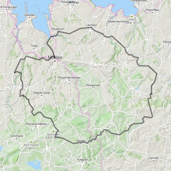 Map miniature of "Grand Tour of North Finistère" cycling inspiration in Bretagne, France. Generated by Tarmacs.app cycling route planner