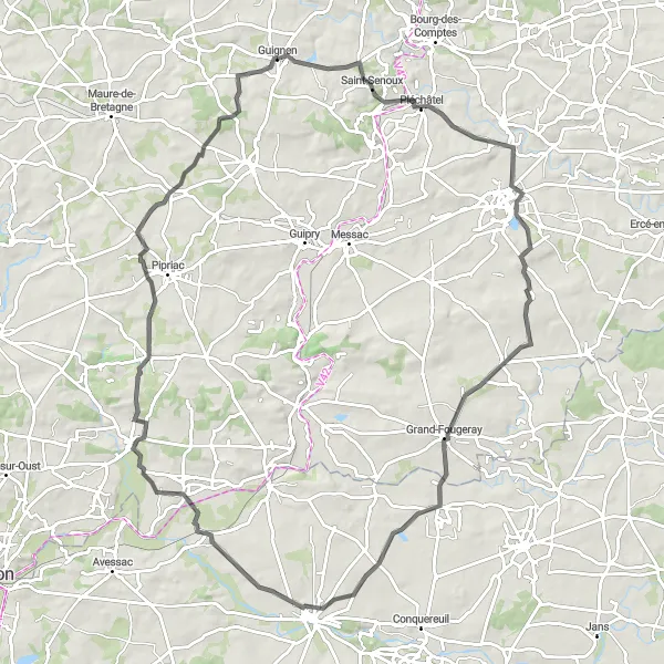 Map miniature of "The Gravel Adventure" cycling inspiration in Bretagne, France. Generated by Tarmacs.app cycling route planner