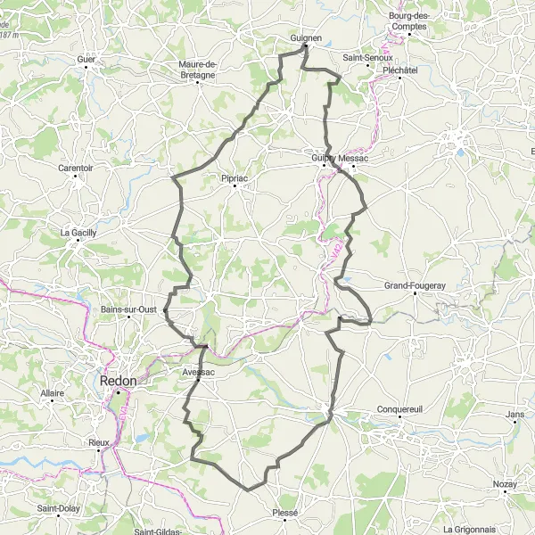 Map miniature of "The Road Less Traveled" cycling inspiration in Bretagne, France. Generated by Tarmacs.app cycling route planner