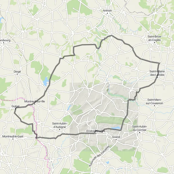 Map miniature of "Road Adventure to Feins" cycling inspiration in Bretagne, France. Generated by Tarmacs.app cycling route planner