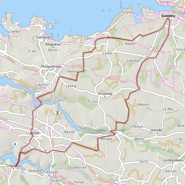 Miniature de la carte de l'inspiration cycliste "La Boucle de Guissény et Tréglonou" dans la Bretagne, France. Générée par le planificateur d'itinéraire cycliste Tarmacs.app