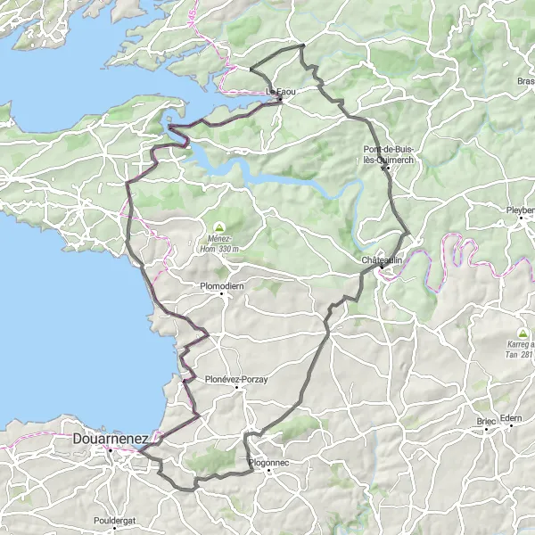 Map miniature of "Hanvec to Port-Launay Loop" cycling inspiration in Bretagne, France. Generated by Tarmacs.app cycling route planner