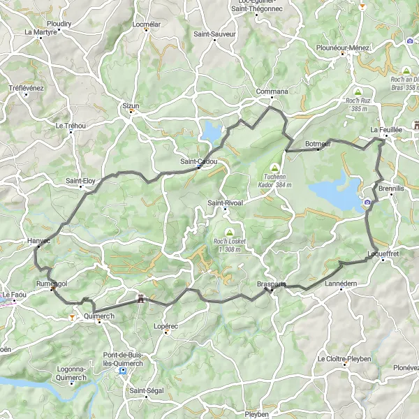 Map miniature of "Botmeur and Saint-Pierre de Quimerch Loop" cycling inspiration in Bretagne, France. Generated by Tarmacs.app cycling route planner