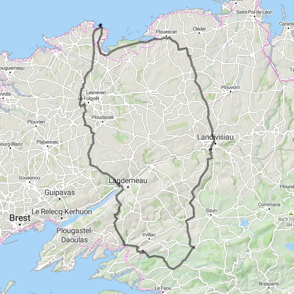 Map miniature of "Coastal Excursion" cycling inspiration in Bretagne, France. Generated by Tarmacs.app cycling route planner