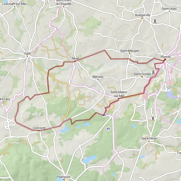Miniature de la carte de l'inspiration cycliste "Circuit du Tombeau de Merlin" dans la Bretagne, France. Générée par le planificateur d'itinéraire cycliste Tarmacs.app