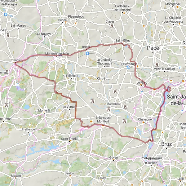 Miniature de la carte de l'inspiration cycliste "Tour des Châteaux Bretons" dans la Bretagne, France. Générée par le planificateur d'itinéraire cycliste Tarmacs.app