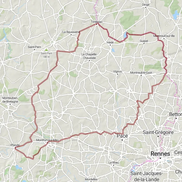 Miniature de la carte de l'inspiration cycliste "Les Chemins de l'Ile et Vilaine" dans la Bretagne, France. Générée par le planificateur d'itinéraire cycliste Tarmacs.app