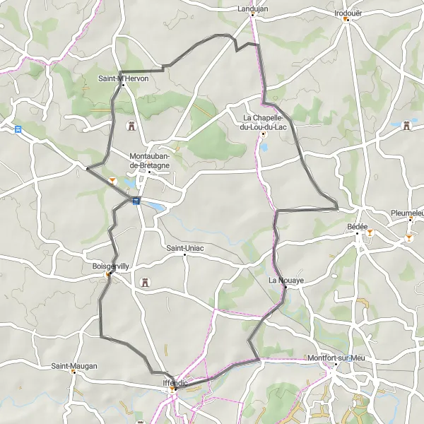 Miniature de la carte de l'inspiration cycliste "Tour des Villages Bretons" dans la Bretagne, France. Générée par le planificateur d'itinéraire cycliste Tarmacs.app