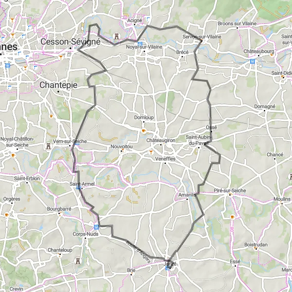 Map miniature of "An Enchanting Journey through Bretagne" cycling inspiration in Bretagne, France. Generated by Tarmacs.app cycling route planner