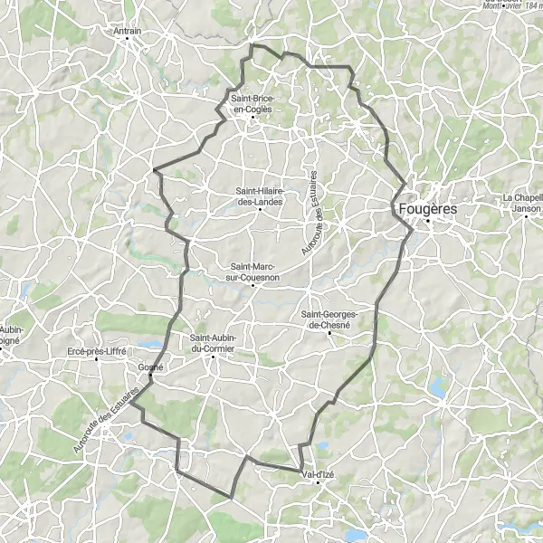 Miniature de la carte de l'inspiration cycliste "Les chemins bucoliques de la Bretagne" dans la Bretagne, France. Générée par le planificateur d'itinéraire cycliste Tarmacs.app