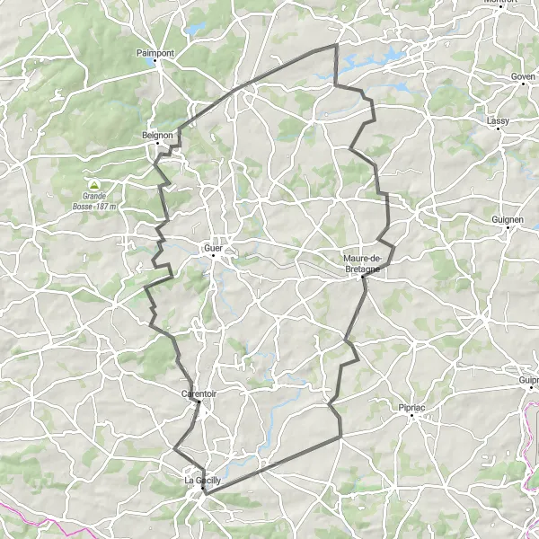 Map miniature of "Explore the Scenic Landscapes of Southern Bretagne" cycling inspiration in Bretagne, France. Generated by Tarmacs.app cycling route planner