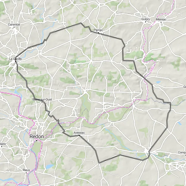 Map miniature of "The Vilaine Valley Ride" cycling inspiration in Bretagne, France. Generated by Tarmacs.app cycling route planner