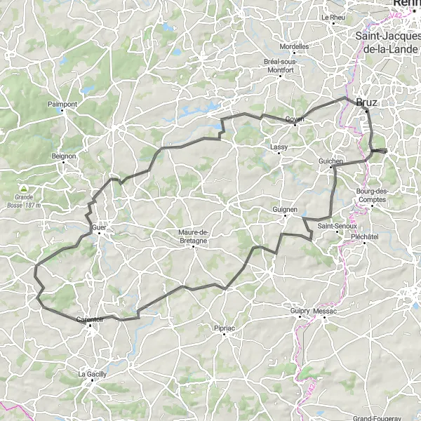 Map miniature of "Legends of Laillé" cycling inspiration in Bretagne, France. Generated by Tarmacs.app cycling route planner