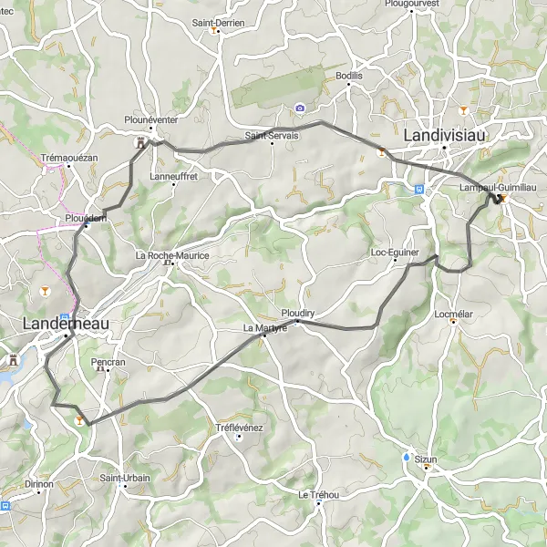 Map miniature of "The La Martyre Loop" cycling inspiration in Bretagne, France. Generated by Tarmacs.app cycling route planner