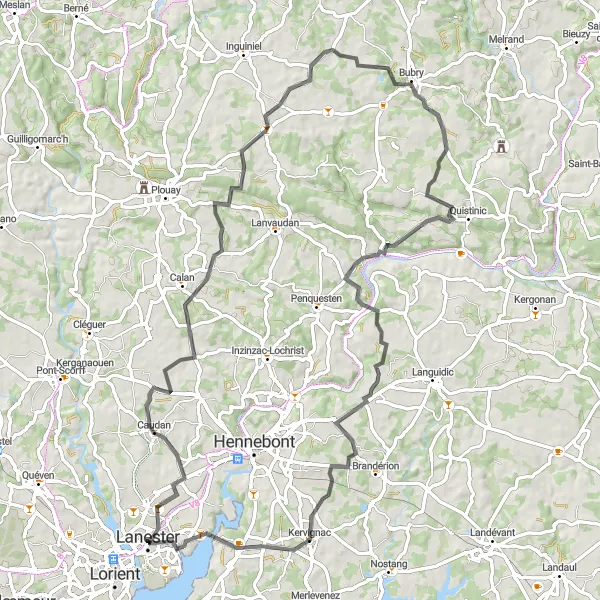 Map miniature of "The Caudan Loop" cycling inspiration in Bretagne, France. Generated by Tarmacs.app cycling route planner